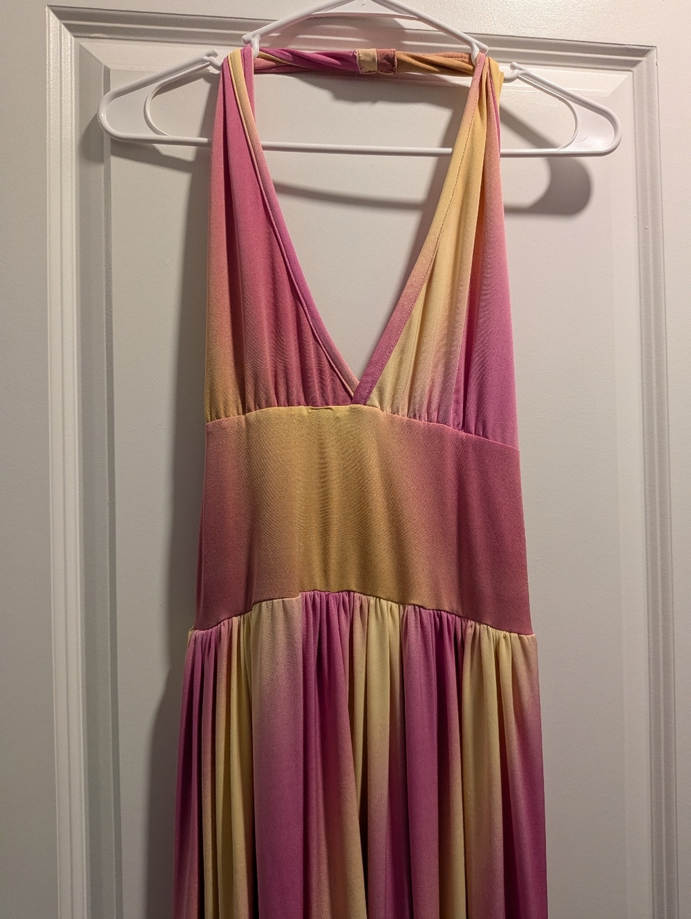 Women's Pink and Yellow Ombre Halter Maxi Dress Size XL